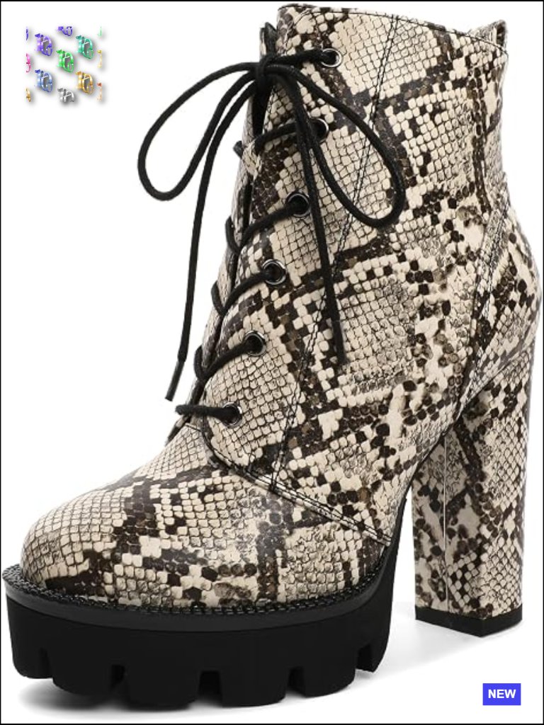 Chunky Heel Lace Up Ankle Boots Platform Block High Heels Side Zipper Office